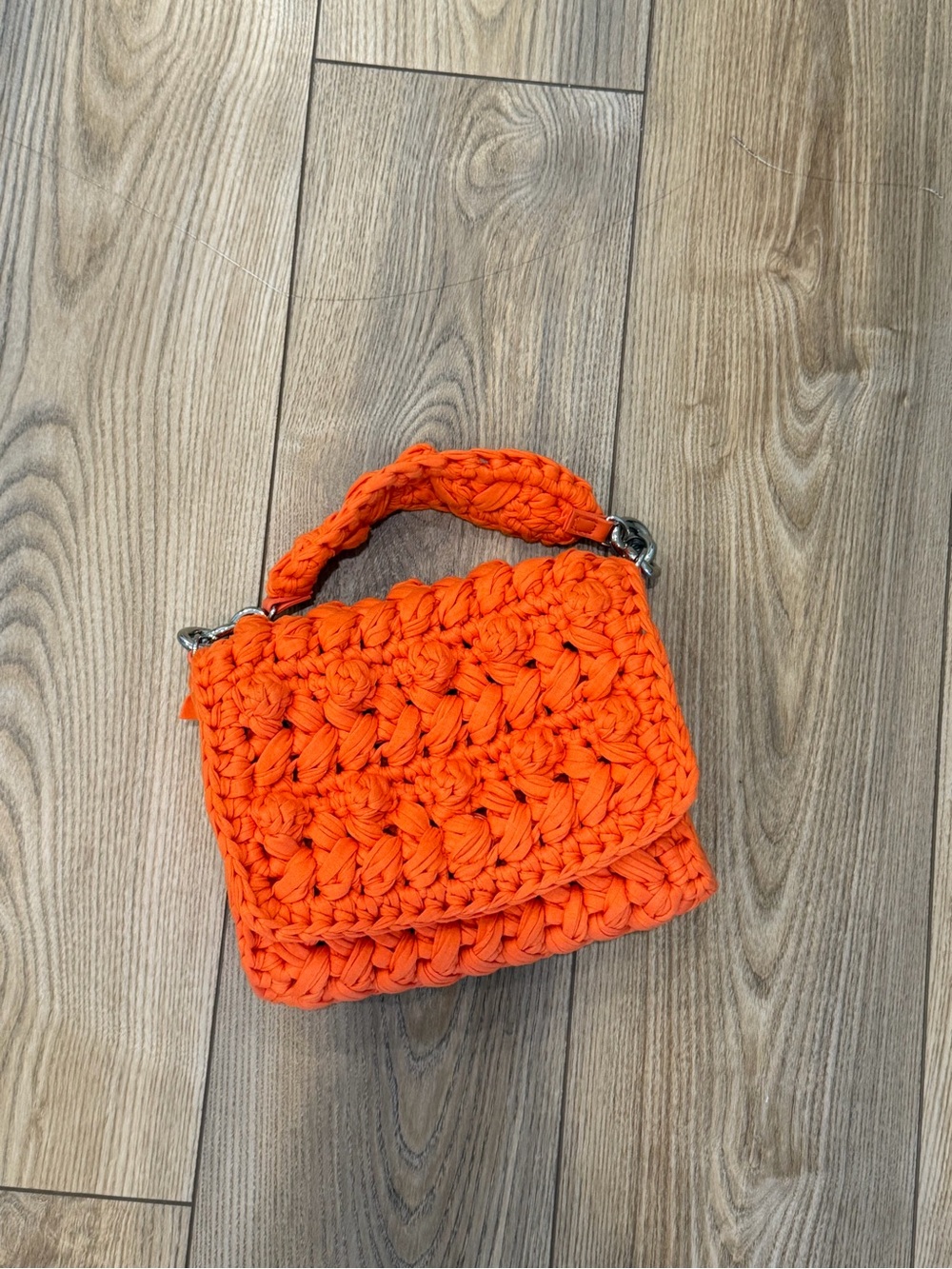 Zara Orange Woven Knot Bag